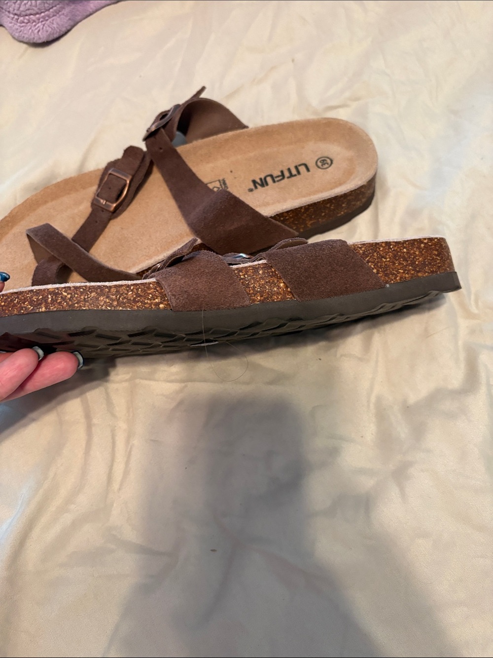 Brown Suede Buckle Sandals for Women - Picture 3 of 3